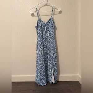 Blue Floral Midi Split Dress